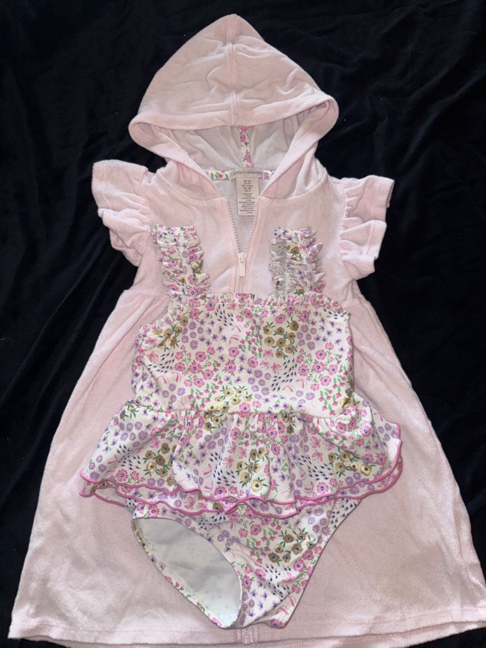 Catherine Malandrino Girls Pink Floral Ruffle Swim Set